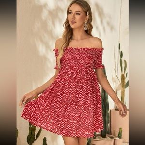SHEIN Red Off the Shoulder Babydoll Dress - Size Large